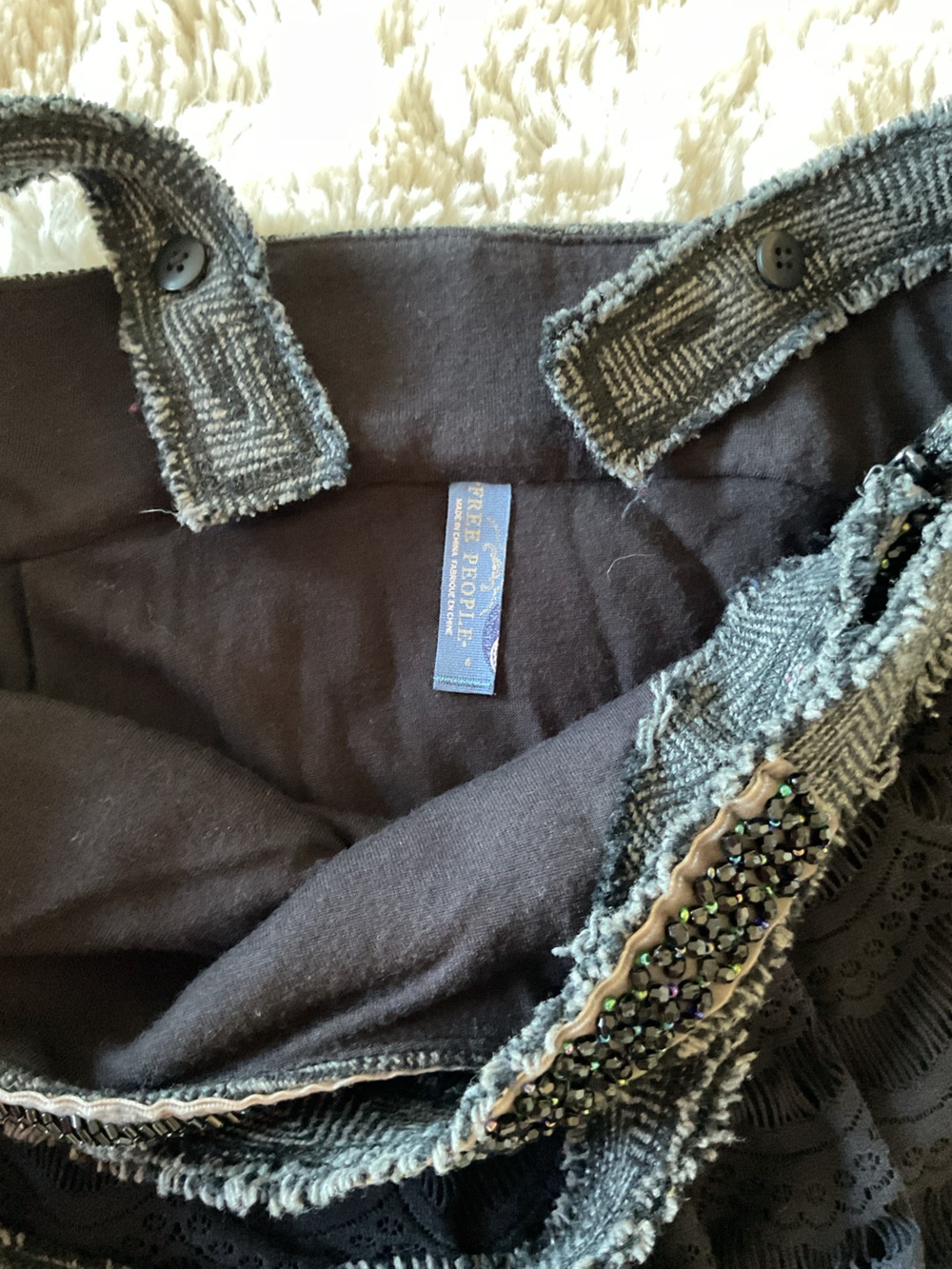 Free People all The Right Moves Gray and Black Beaded Tweeted Lace Dress - Picture 8 of 8